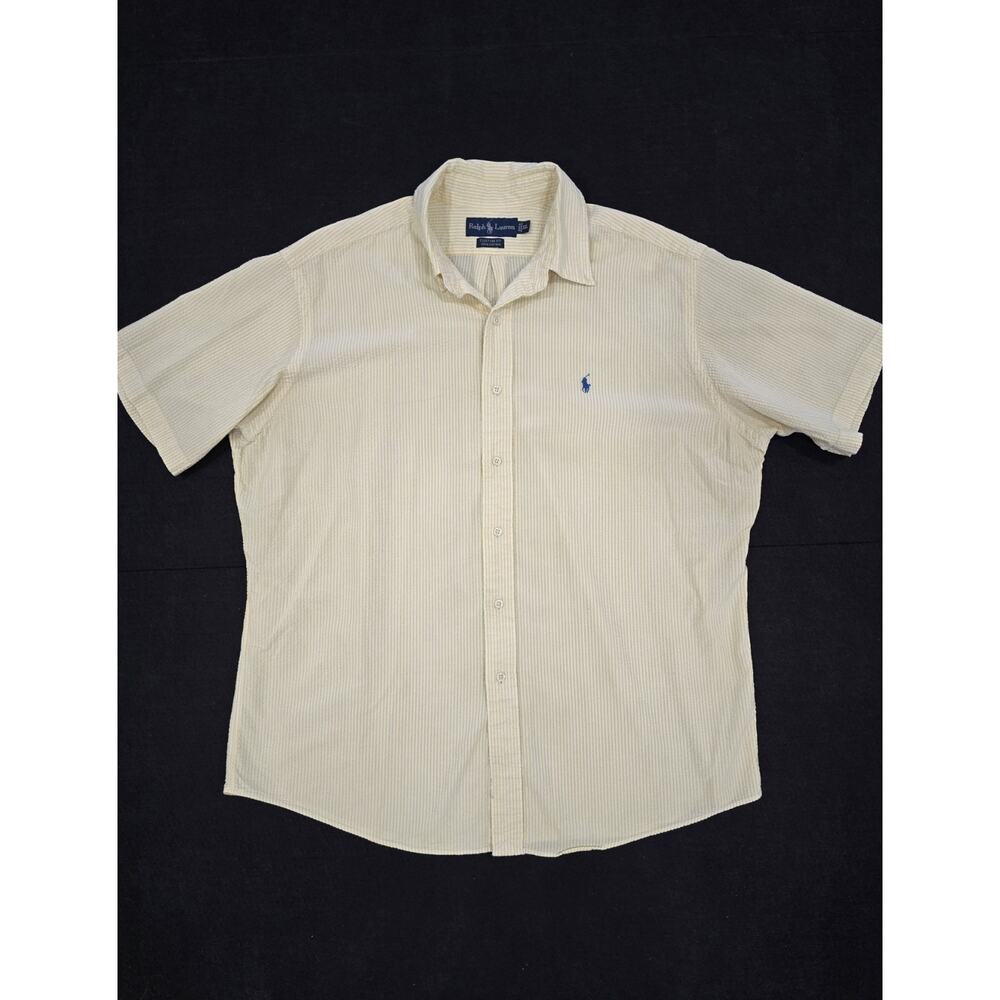 Polo Ralph Lauren Mens XL Classic Seersucker Short Sleeve Shirt Yellow VTG65